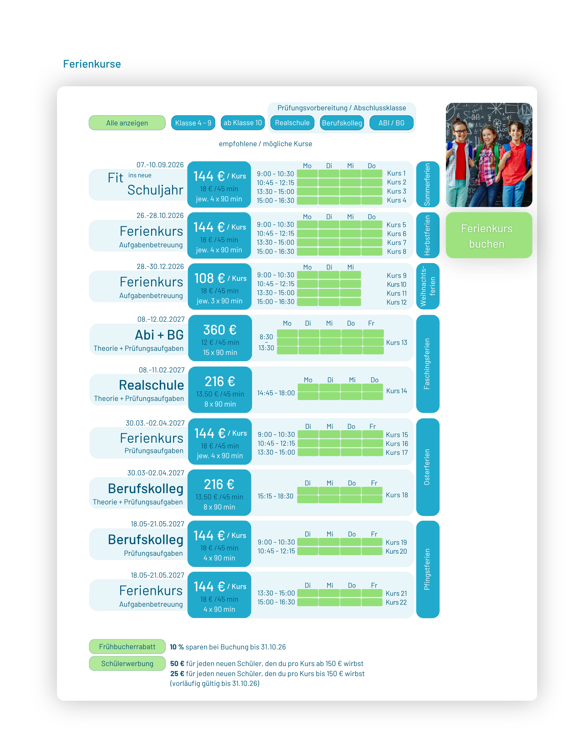 Ferienkurse - Übersicht